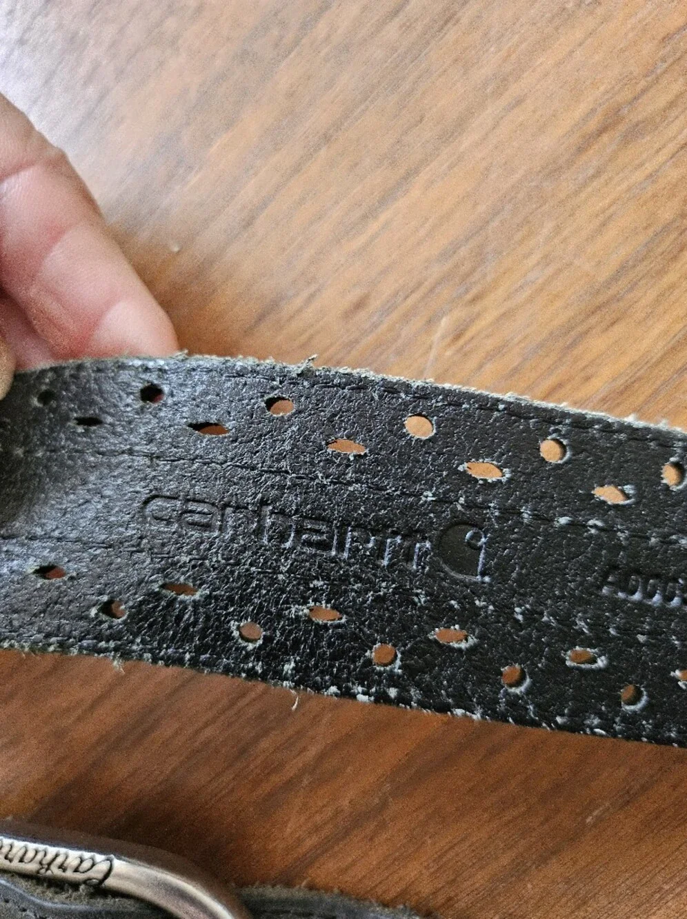 Men's Carhartt Charcoal Grey Perforated Leather Belt with Silver Buckle L